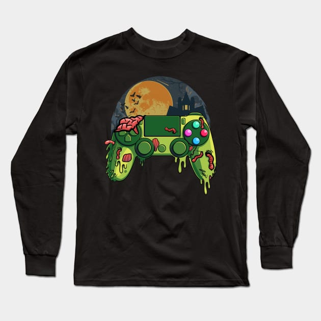 Zombie Video Gamer Funny Halloween Gaming Console Long Sleeve T-Shirt by Blink_Imprints10